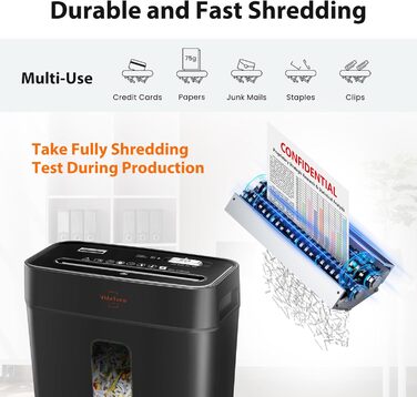 Шредер для паперу VidaTeco 610C: знищення документів P-4 (крез-різ), 11.5л, для офісу та дому