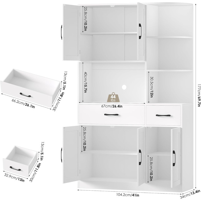 Кухонна шафа HOCSOK з 5 дверцятами, буфет, комод-бійлер, полиці, 2 шухляди, 177 x 104 x 34 см