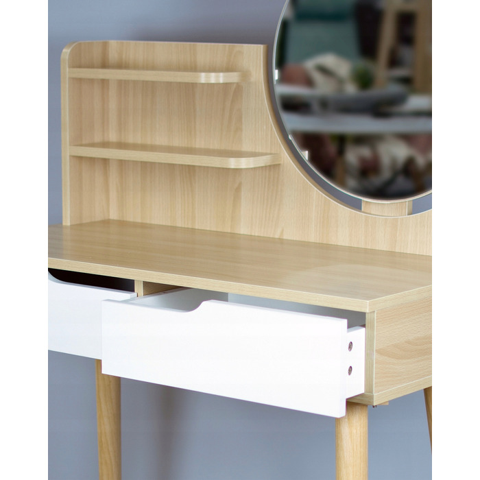 Туалетний столик Jumi, світлий дуб, з дзеркалом та 2 шухлядами, матовий, 80x122x40 см