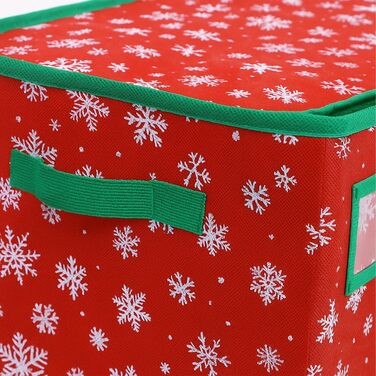 Коробка для зберігання новорічних кулі - Relaxdays, 128 шт, 33x66x33 см, сніжинки, фліс, картон, червоно-зелена