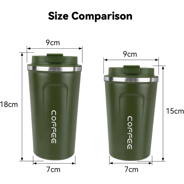 ERBO Термокружка для кави з нержавіючої сталі, 380 мл, 2 шт. (білий + рожевий) + 510 мл (зелений)