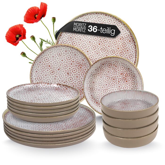 Набір посуду Moritz & Moritz ALHAMBRA на 12 осіб (36 предметів) з високоякісного фарфору, колір мус - сучасний сервіз, легкий у догляді