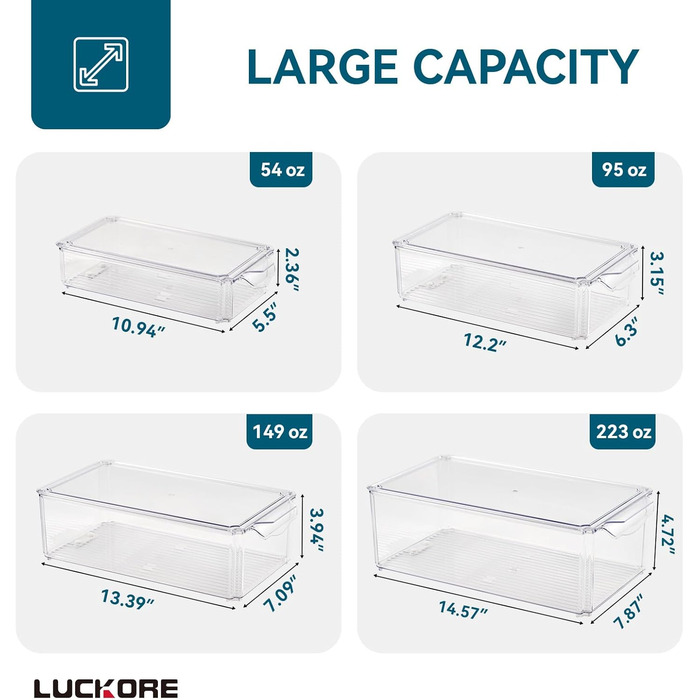 Організатор для холодильника, прозорий, набір 4 шт. з кришкою для зберігання продуктів