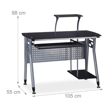 Relaxdays Сучасний комп'ютерний стіл зі скляною стільницею