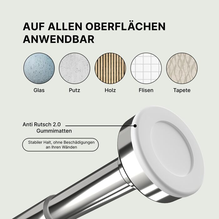Штанга для душу без свердління 90-160 см, срібна, Ø 25 мм, телескопічна – для ванної, душової кабіни та перегородки. 1 шт.