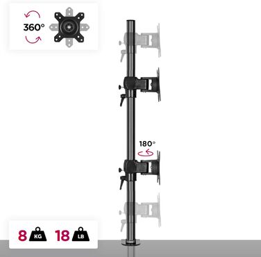 Тримач для двох моніторів Duronic DM35V2X1 | Вертикальна підставка для комп'ютерних моніторів | Регульована висота, поворот, нахил, кріплення VESA 75/100