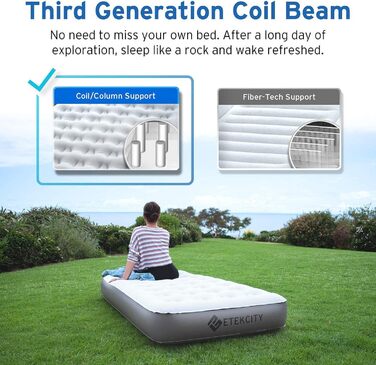 Надувне ліжко ETEKCITY EAM-ET2 для 1 особи - односпальне надувне ліжко для кемпінгу та відпочинку на природі (203 x 152 x 46 см, біле)