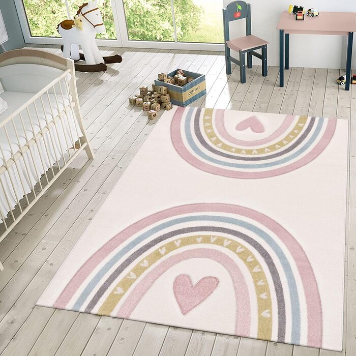 Дитячий килим TT Home 3D Серце і Веселка, рожево-кремовий, 200x290 см