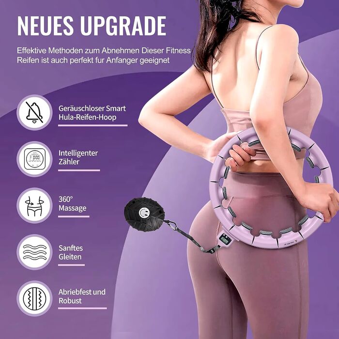 Обруч для фітнесу AgoKud Smart Hula, 16 секцій, регульований, масаж на 360, фіолетовий