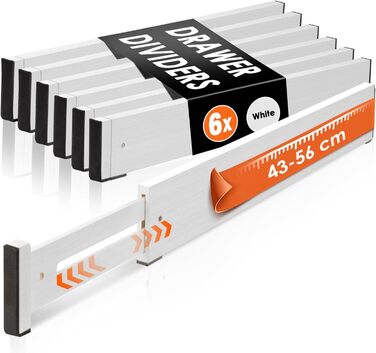 Органайзери для шухляд MUUKAIII (6 шт.) - бамбукові роздільники для шухляд, 43-56 см, 6 см висота, для кухні та шафи - білий