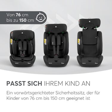Автокрісло KikkaBoo i-Size i-FLIT 9-36 кг ISOFIX, група 1/2/3, 15 місяців - 12 років, з системою SPS, Top Tether, регульованою підголівником (чорне)