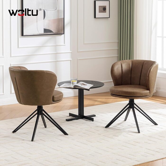 Крісла для їдальні WOLTU (2 шт), обертаються на 360°, з підлокітниками, для кухні та вітальні, стильні, витримують до 150 кг (штучна шкіра, темно-коричневі)