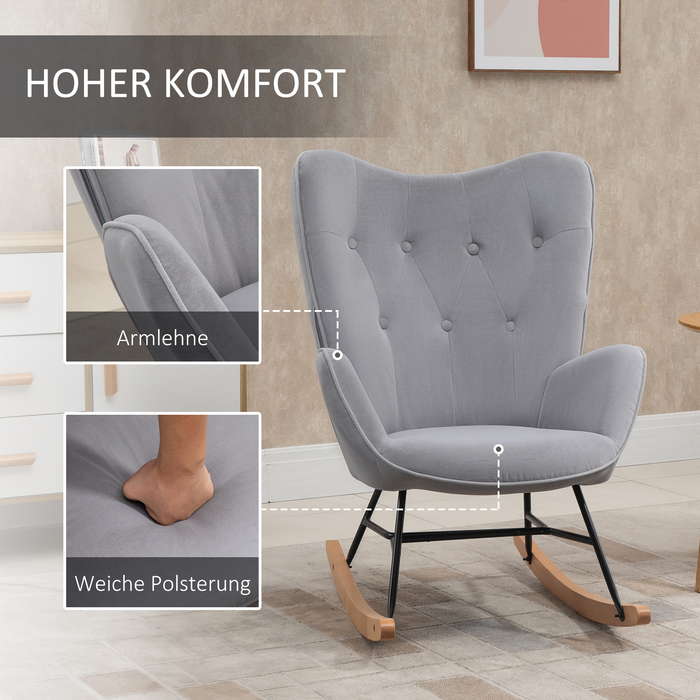 Крісло-гойдалка HOMCOM, ергономічне крісло, крісло з підлокітниками, крісло для відпочинку з оксамитовою оббивкою, крісло-гойдалка з максимальною вантажопідйомністю 150 кг, для спальні, вітальні, світло-сірого кольору | Aosom
