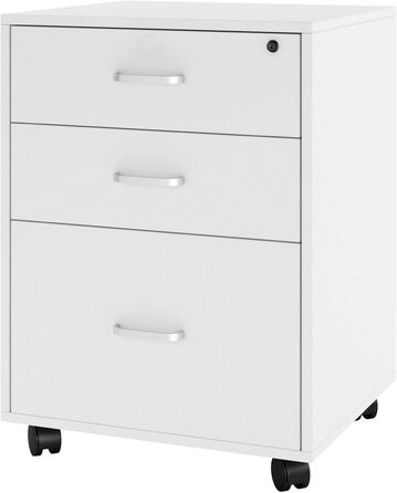 Шафа для документів SDHYL з 3 висувними ящиками на колесах, верхній ящик з замком, великий об'єм, для дому та офісу (Біланко)