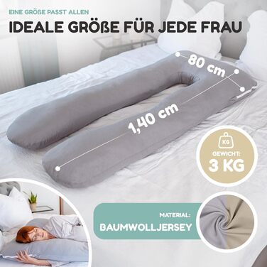 Подушка для сну на боці з двома чохлами - подушка для годування XXL, вагітна подушка для сну | Подушка для вагітних | Body Pillow | Подушка для сну та терапії | Комфортна подушка | Гнутий наповнювач з бавовняного джерсі