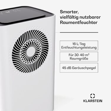 Зволожувач повітря Klarstein CircleDry 12L з Wi-Fi, тихий (38dB), таймер, контроль вологості, для кімнат до 24м²