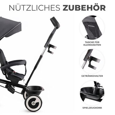 Триколісний велосипед Kinderkraft ASTON для дітей 9 місяців - 25 кг з батьківською ручкою, обертовим сидінням, кошиком та дахом, зелений