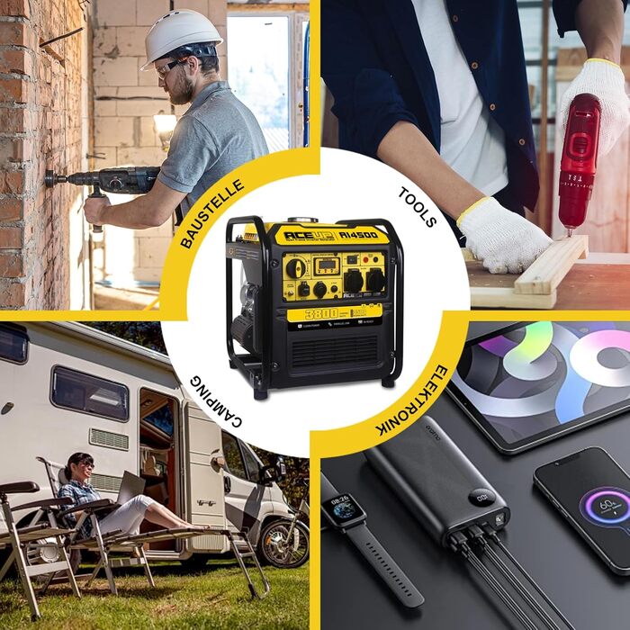 Інверторний генератор Aceup 3400W: бензиновий, 230V, 12V, USB, цифровий дисплей, для дому, кемпінгу, 4-тактний, 23кг