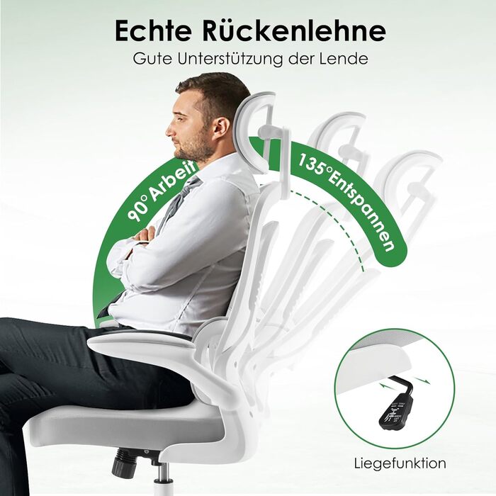 Ергономічне крісло Farini для офісу та дому: регульоване, з підголівником, сіро-біле. Крісло для комп'ютера, керівника, home office.