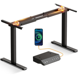 Регульований стіл OffiGo з 2 моторами: чорний, USB-C, 100-200 см, 3 пам'яті