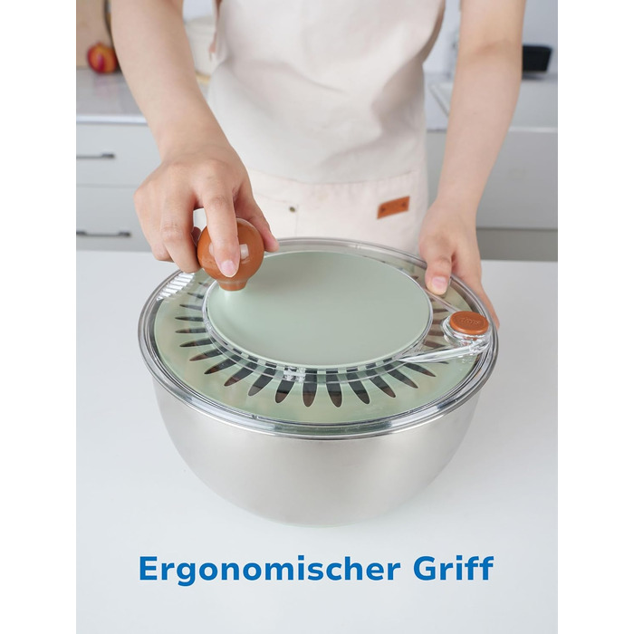 Салатниця-швидкообертач 5л з нержавіючої сталі 18/10, з антиковзним дном та стоп-кнопкою, велика, BPA-free