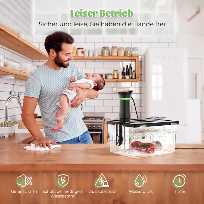 Sous Vide приготування: Циркуляційний термостат з LCD дисплеєм, таймером, 1000W, для посуду до 20L, 25-92,5°C, Slow Cooker, преміум-якість