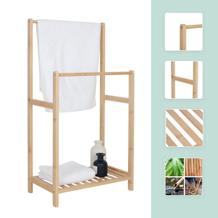 Підставка для рушників Relaxdays з бамбука, 2 перекладини та полиця