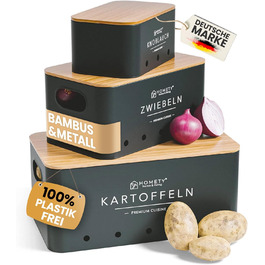 Набір контейнерів для зберігання картоплі, цибулі та часнику [3 шт] - Зберігає овочі свіжими довше (Чорний)