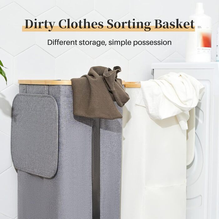 Кошик для білизни з кришкою, 100 л, з прозорим вікном, знімні мішки, для ванної, спальні, дому, іграшок, пральні (бежевий)