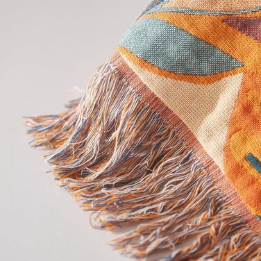 Богемна ковдра Softexly Boho Decke: 100% бавовна, двостороння муслінова ковдра 150x200 см, м'яка ковдра для дивану та ліжка, естетичний дизайн, ідеально для вітальні та спальні, помаранчево-зелена (130 x 150 см)