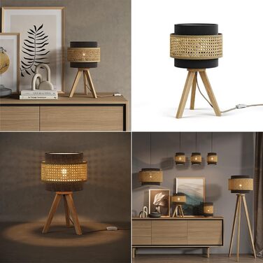 Настільна лампа Vicco Morten з ротангу та чорного кольору, 26 x 45 см, з підставкою