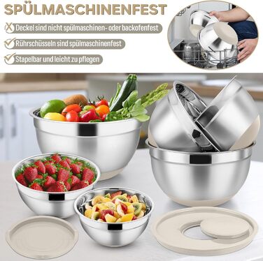 Набір мисок HaWare 6 шт. з нержавіючої сталі з кришками та набором терок, 4.6л/2.8л/2.5л/1.6л/1.2л/0.7л, з силіконовим дном, для миття в посудомийній машині