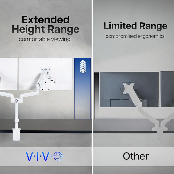 Кріплення для моніторів VIVO STAND-V002KW - тримач для двох моніторів, 43.2-32 дюйми, регулювання висоти, поворотний, настільний кріплення, білий
