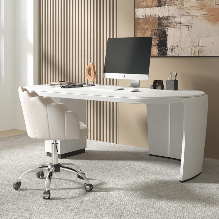 Крісло WOLTU для офісу та дому, крісло до туалетного столика з м'якою спинкою у вигляді пелюсток, поворотне з роликами, регульоване по висоті, для робочого кабінету, спальні, оксамит, бежевий