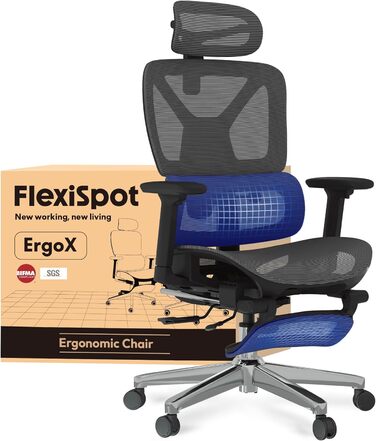 Офісний стіл FLEXISPOT з ергономічним кріслом, 3D підлокітники, 3D підголівник, 5D спинка, дихаюча сітка, до 130 кг, темно-сірий (C7 Lite-Mesh)