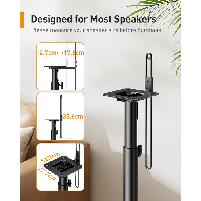 Підставка для колонок Perlegear PGSS12, регульована висота 83-107 см, для сателітної акустики, з кабельною організацією, 6 кг