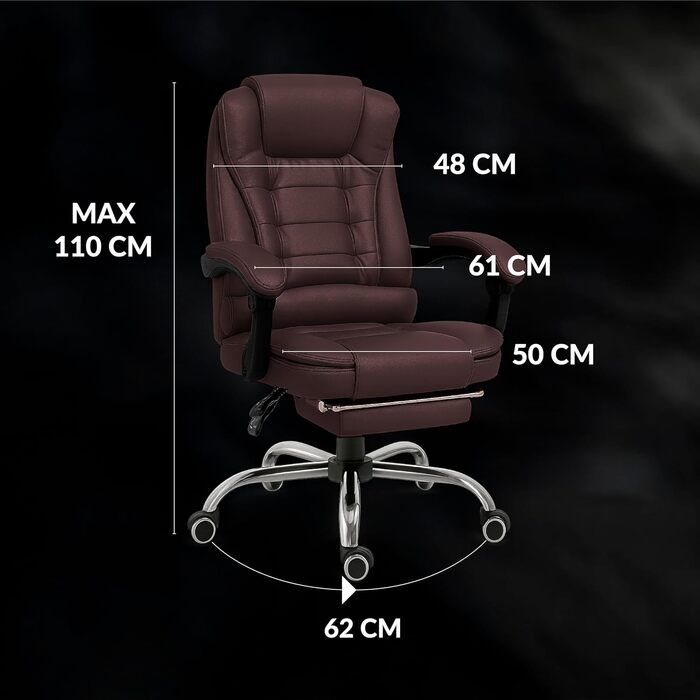 Ергономічне крісло для офісу RMF, регульоване, зручне та розслаблююче – крісло для робочого столу з підніжкою, обертове, регульоване по висоті, коричневе
