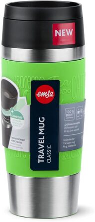 Термокружка Emsa N20210 Travel Mug Classic з нержавіючої сталі, 0.36 л, з кришкою-гвинтовою, ізоляція 4г гаряче/8г холодне, 100% герметична, для миття в посудомийній машині, з поворотним отвором для пиття (лімонний колір)