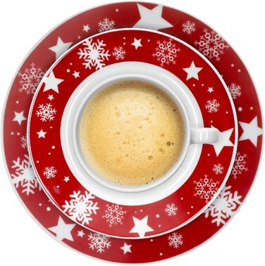 MamboCat Новорічний кавовий сервіз на 6 осіб з порцеляни (18 предметів) | Кавовий набір для святкування Різдва та Миколая
