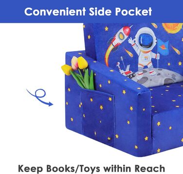 Дитяче крісло-диван 2 в 1 з тканиною, що складається, та неслизьким подушкою, для спальні, вітальні, ігрової кімнати (Астронавт)