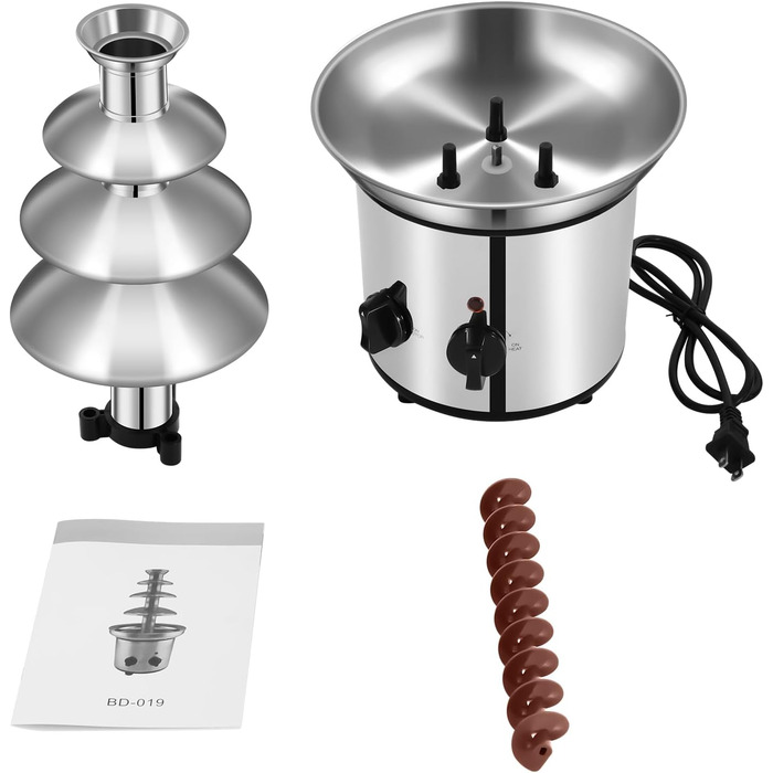 Шоколадний фонтан SABUIDDS з нержавіючої сталі, 4 рівні, з функцією плавлення. Підходить для шоколаду, сиру, солодощів та лікеру. Ідеальний для бранчів, вечірок, святкування Нового року та Різдва.