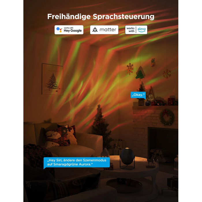 Проєктор зоряного неба Govee RGBW Aurora: Лампа, 52 сцени, таймер, 18 шумів, сумісність з Alexa Matter, для дитячої кімнати та спальні