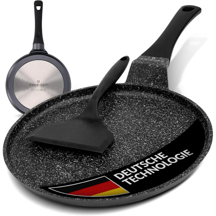 Сковорода для крепів ZWIEGER з дозатором тіста – антипригарна сковорода для панкейків Induktion 26 см, сковорода для панкейків, яку можна мити в посудомийній машині – з нержавіючою сталлю по всій поверхні, підходить для всіх типів плит – без PFOA та PFOS,