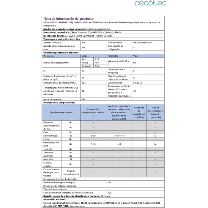Ретро міні-холодильник Cecotec Bolero CoolMarket TT Origin 45L Green - 45 літрів, 55 см, Клас E