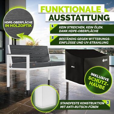 Садова лавка Tillvex® 3-4 місця з подушками та чохлом, вулична, дерев'яний вигляд, до 300 кг, стійка до УФ-випромінювання, антрацит/білий, 150 см