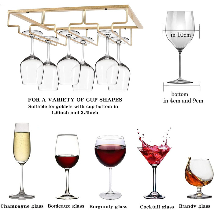 Підставка для келихів FIAMER - металева підставка для винних келихів, підвісна полиця для кухні, бару та ресторану (Золота, 3 ряди, 1 шт.)