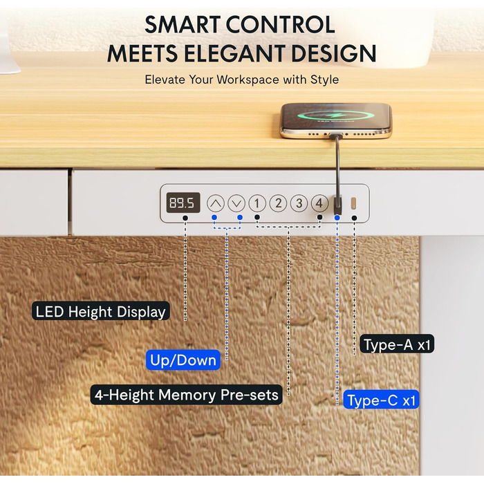 Електричний регульований стіл FLEXISPOT з USB та ящиком, зі скляною стільницею (140x70 см, білий)