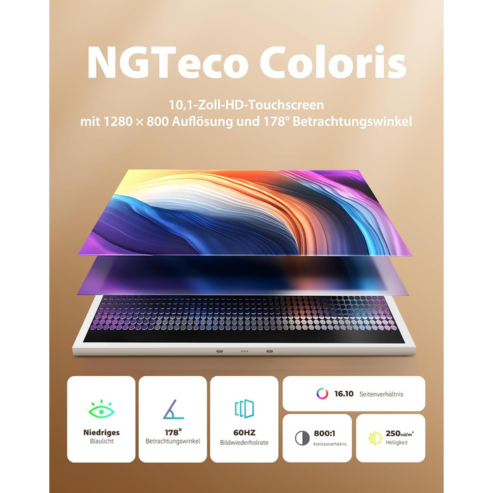 Цифровий фоторамка 10.1 дюйма Wi-Fi з 64 ГБ пам'яті, IPS сенсорний дисплей 1280*800, ділитися фото/відео через додаток Frameo