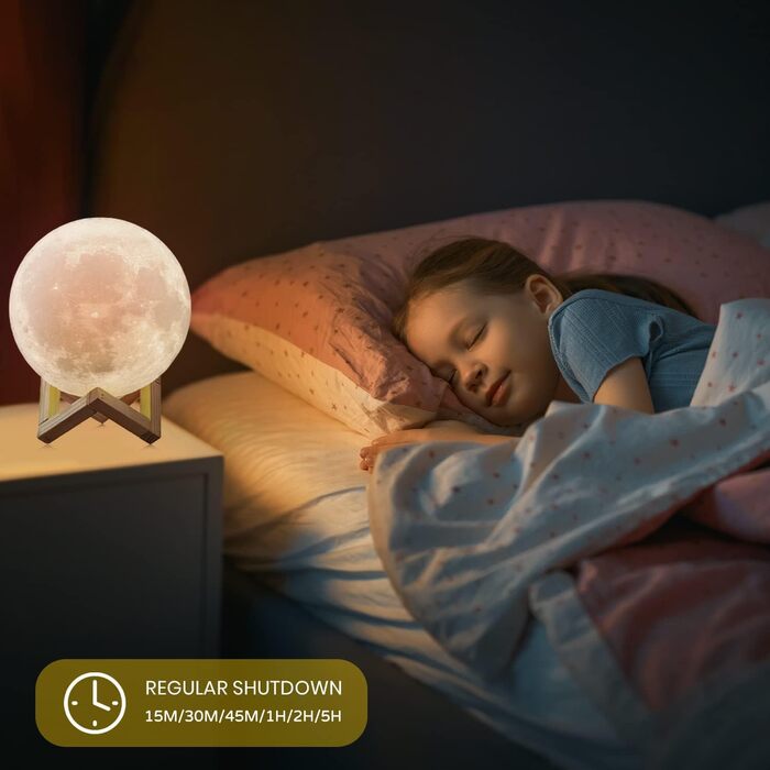 Оновлення ACED 3D Moon Lamp 2023, 16 кольорів, дерев'яна підставка, пульт дистанційного керування/сенсорний, USB акумуляторний, подарунок