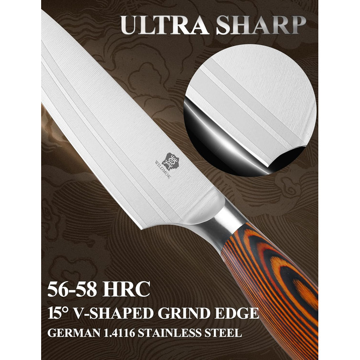 Набір ножів Wildmok 7 шт. з нержавіючої сталі, з ручками з пакавуду, для кухні